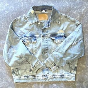 H&M Distressed Light Blue Jean Jacket (Size S Oversized)